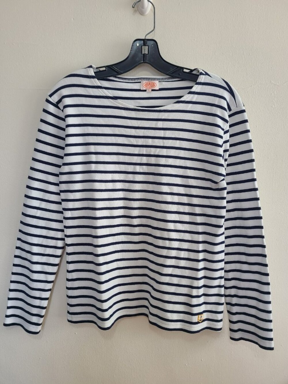 Armor Lux Breton Stripe Cotton Long Sleeve T Shirt Top White Blue size S